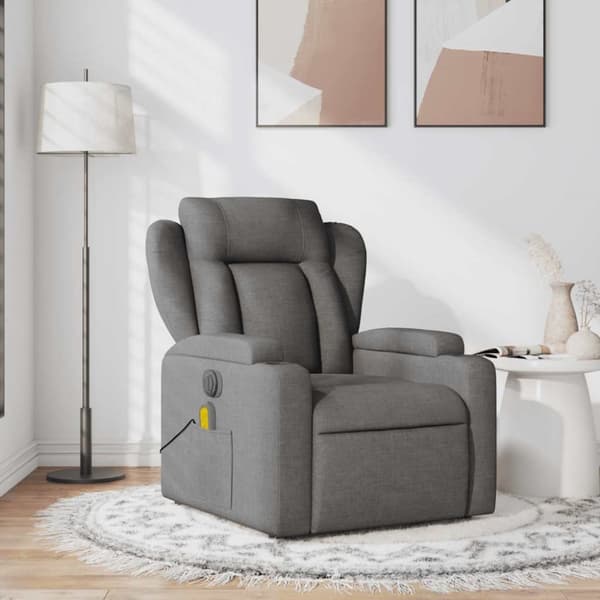 Massagefåtölj mörkgrå tyg