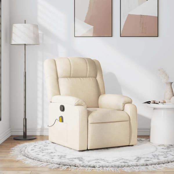 Massagefåtölj gräddvit tyg