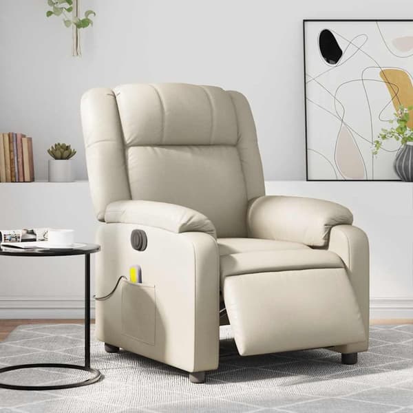 Elektrisk massagefåtölj gräddvit konstläder