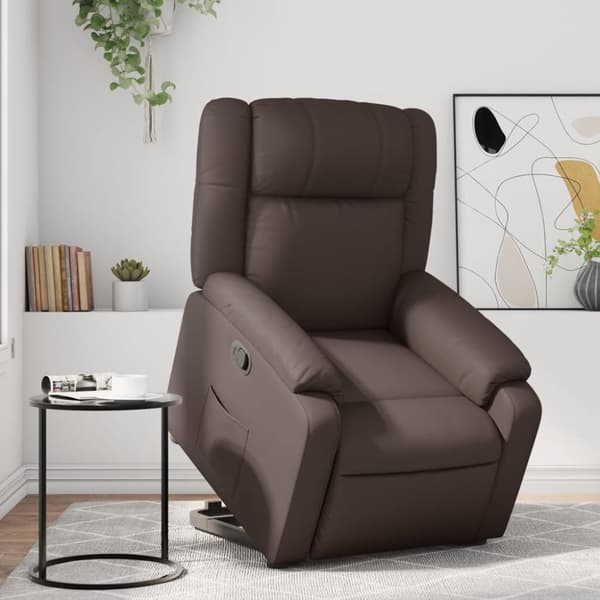 Reclinerfåtölj med uppresningshjälp brun konstläder