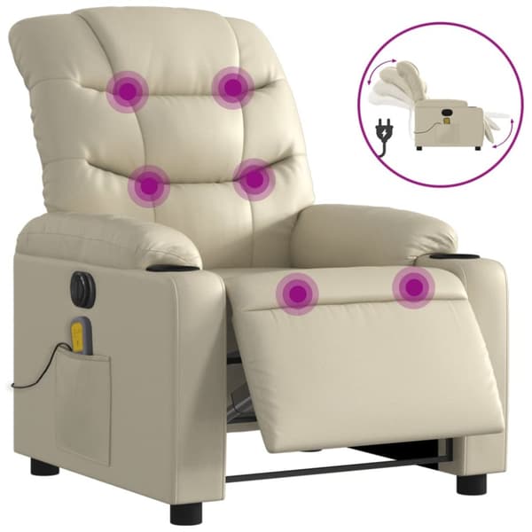 Elektrisk massagefåtölj gräddvit konstläder