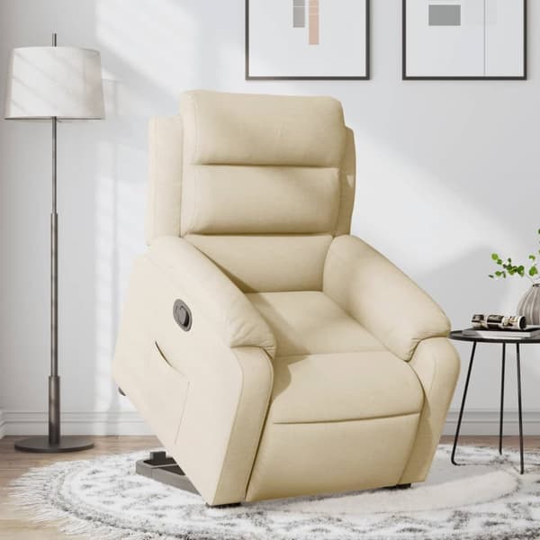 Reclinerfåtölj med uppresningshjälp gräddvit tyg