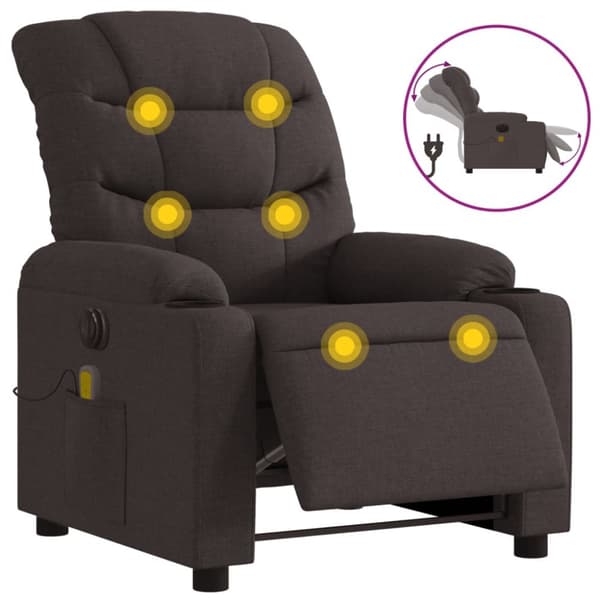 Elektrisk massagefåtölj mörkbrun tyg