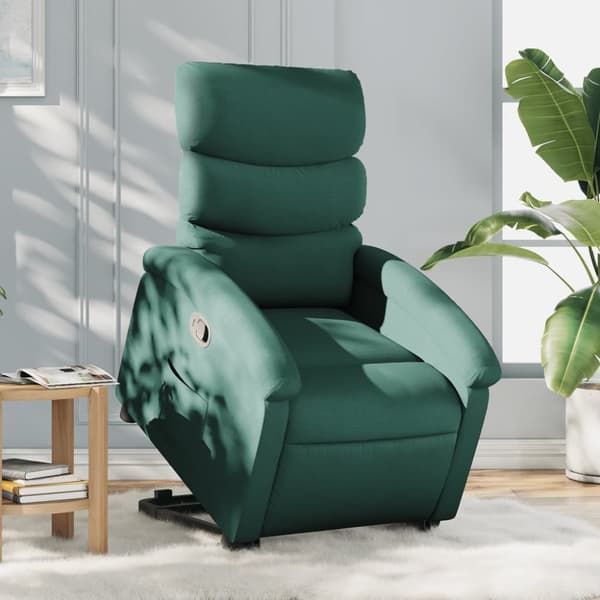Reclinerfåtölj med uppresningshjälp mörkgrön tyg
