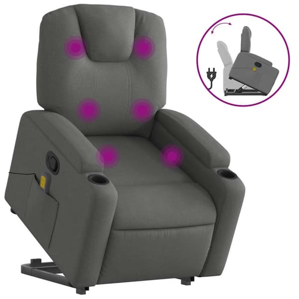 Massagefåtölj med uppresningshjälp mörkgrå tyg