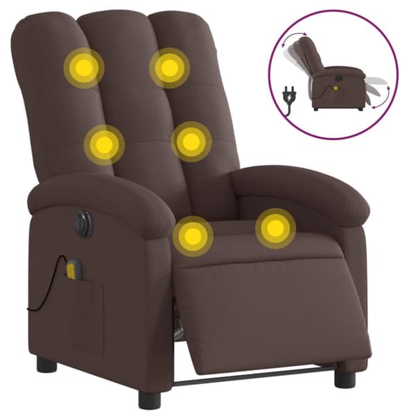 Elektrisk massagefåtölj mörkbrun tyg