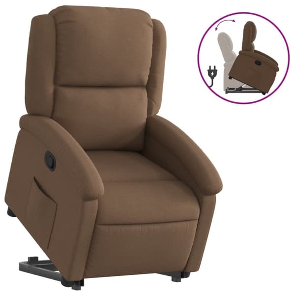 Reclinerfåtölj med uppresningshjälp brun tyg
