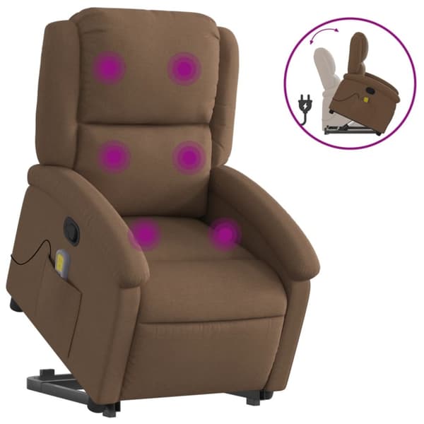 Massagefåtölj med uppresningshjälp brun tyg