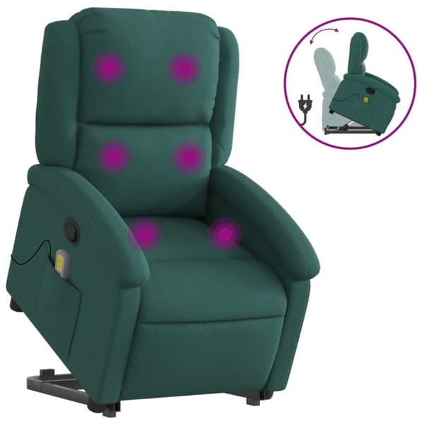Massagefåtölj med uppresningshjälp mörkgrön tyg