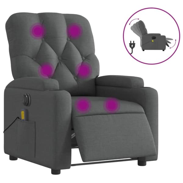 Elektrisk massagefåtölj mörkgrå tyg