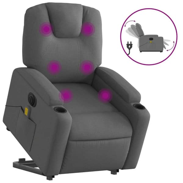 Elektrisk massagefåtölj med uppresningshjälp mörkgrå tyg