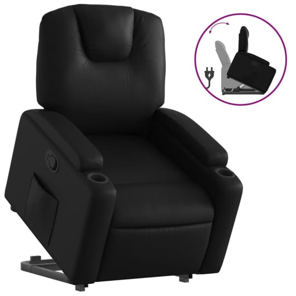Reclinerfåtölj med uppresningshjälp svart konstläder