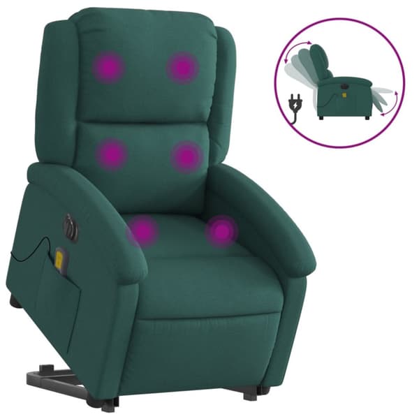 Elektrisk massagefåtölj med uppresningshjälp mörkgrön tyg
