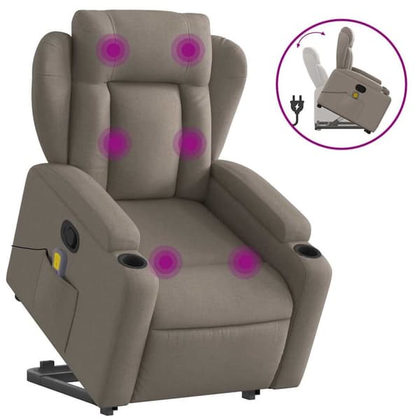 Massagefåtölj med uppresningshjälp taupe tyg