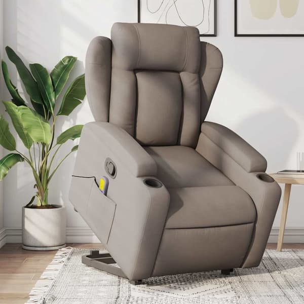 Massagefåtölj med uppresningshjälp taupe tyg