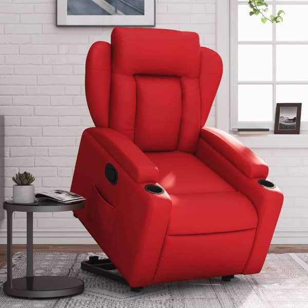 Reclinerfåtölj med uppresningshjälp röd konstläder