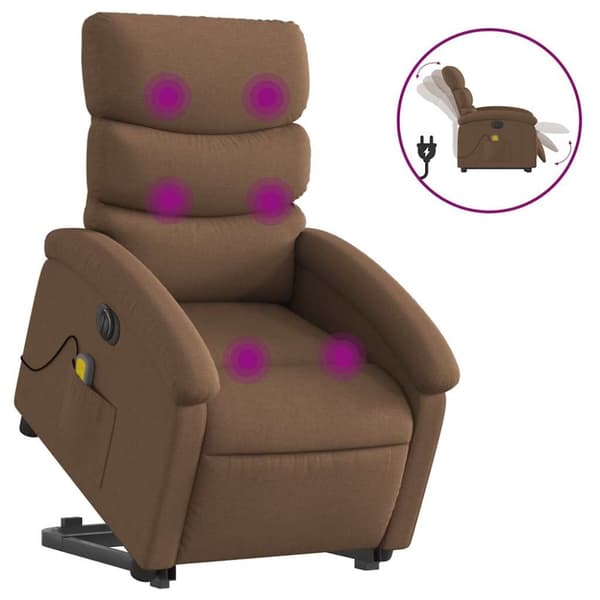 Elektrisk massagefåtölj med uppresningshjälp brun tyg