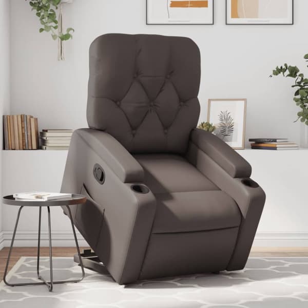 Reclinerfåtölj med uppresningshjälp brun konstläder