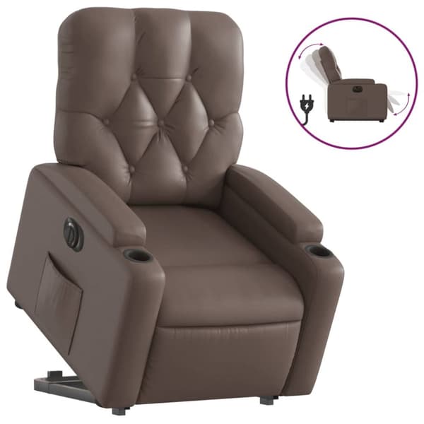 Reclinerfåtölj med uppresningshjälp brun konstläder
