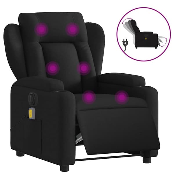 Elektrisk massagefåtölj med uppresningshjälp svart tyg