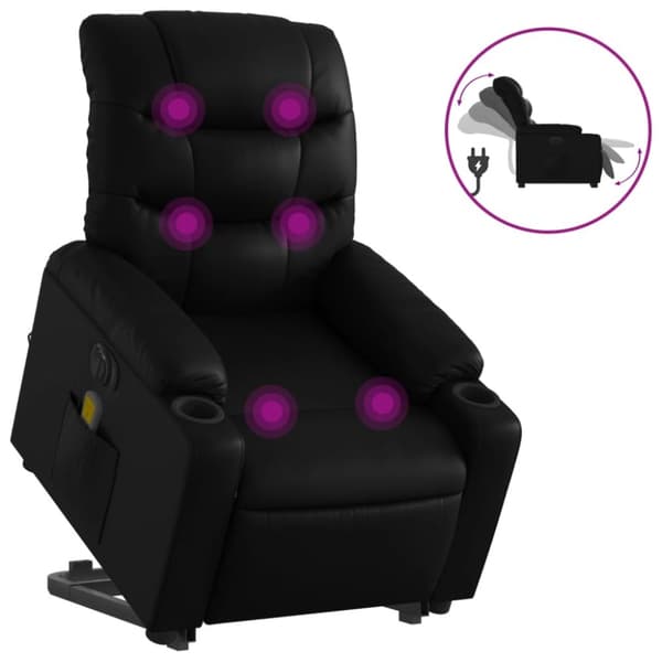 Massagefåtölj med uppresningshjälp svart konstläder