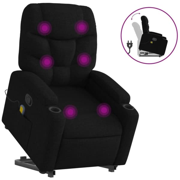 Massagefåtölj med uppresningshjälp svart tyg