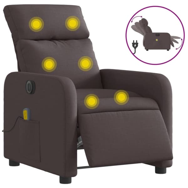 Elektrisk massagefåtölj mörkbrun tyg