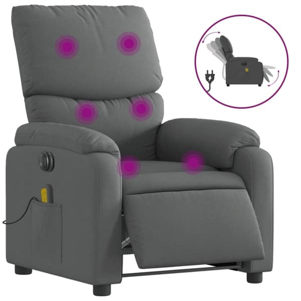 Elektrisk massagefåtölj mörkgrå tyg