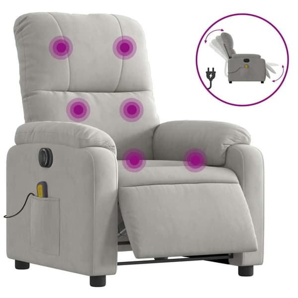Elektrisk massagefåtölj ljusgrå mikrofibertyg