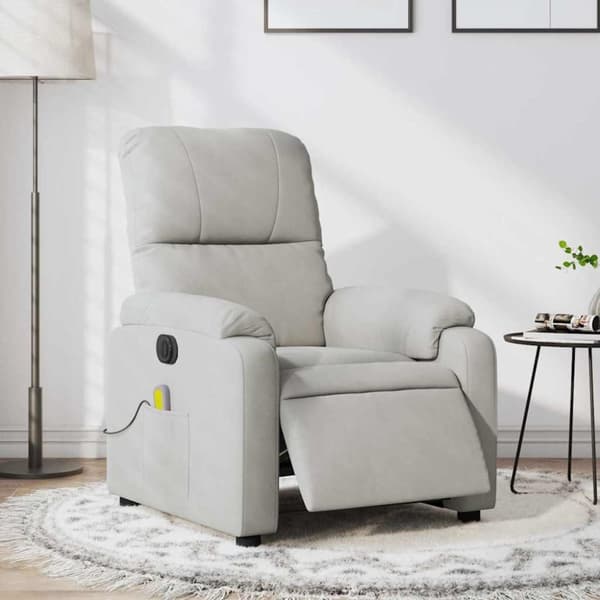 Elektrisk massagefåtölj ljusgrå mikrofibertyg