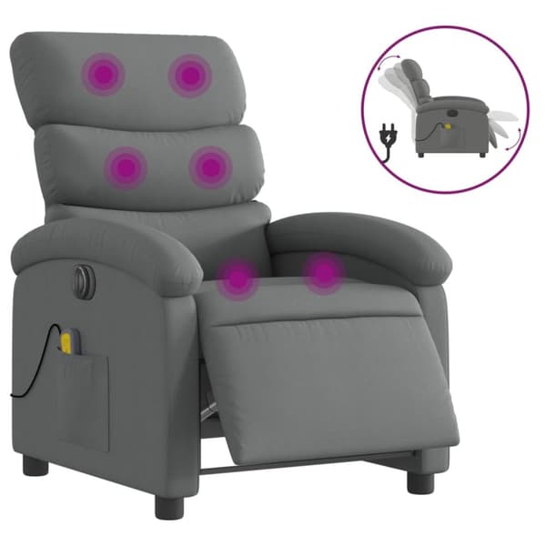 Elektrisk massagefåtölj mörkgrå tyg