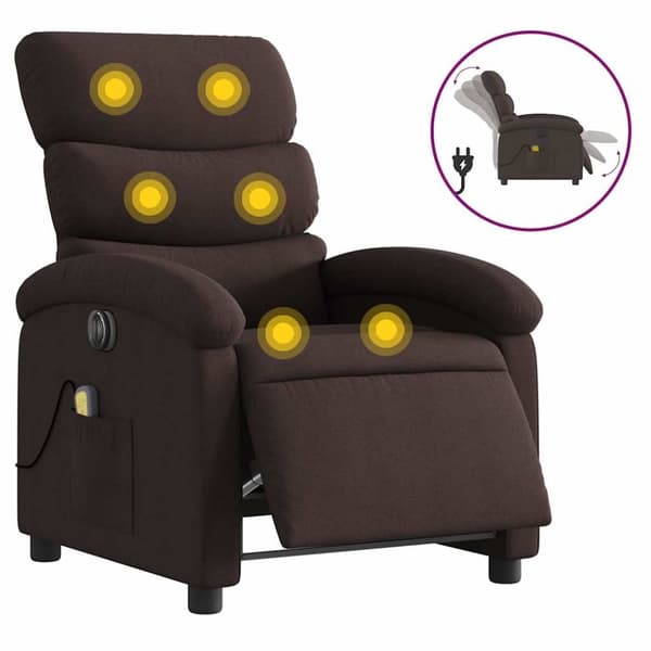 Elektrisk massagefåtölj mörkbrun tyg