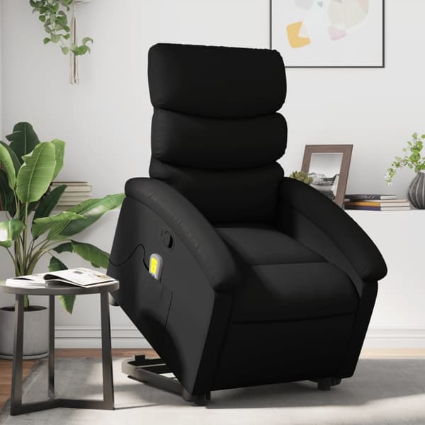 Massagefåtölj med uppresningshjälp svart konstläder