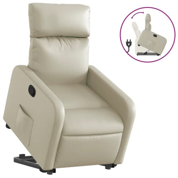 Reclinerfåtölj med uppresningshjälp gräddvit konstläder