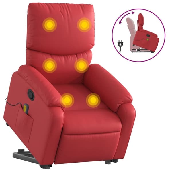 Massagefåtölj med uppresningshjälp röd konstläder