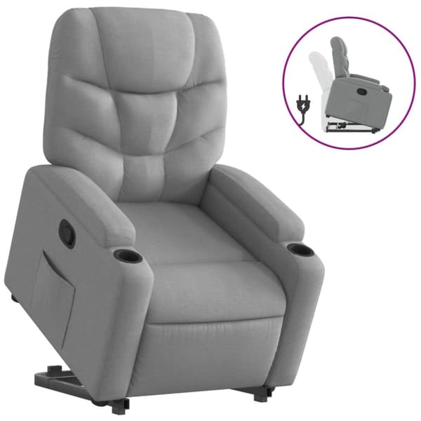 Reclinerfåtölj med uppresningshjälp ljusgrå tyg