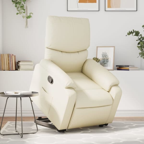 Reclinerfåtölj med uppresningshjälp gräddvit konstläder