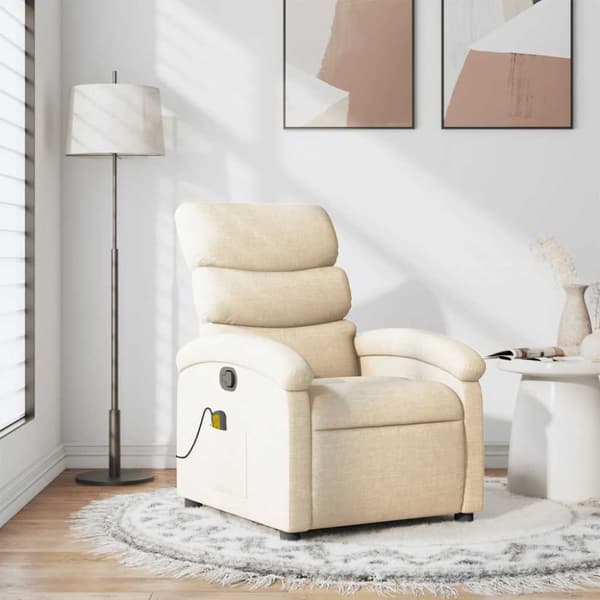 Massagefåtölj gräddvit tyg