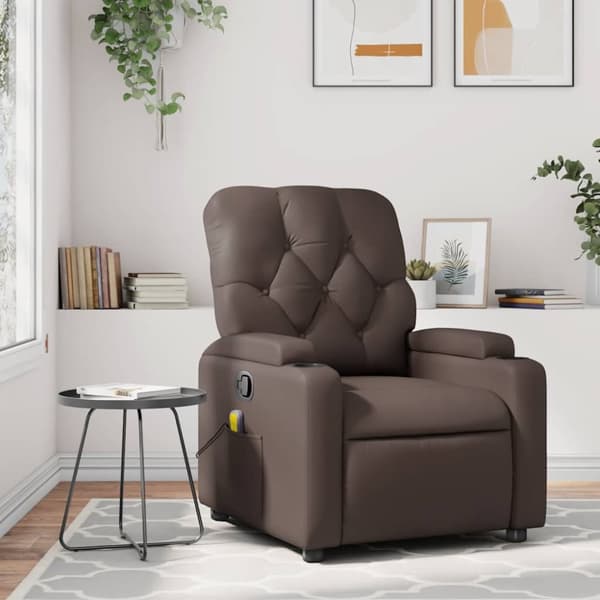 Massagefåtölj brun konstläder