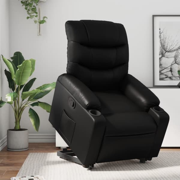 Reclinerfåtölj med uppresningshjälp svart konstläder