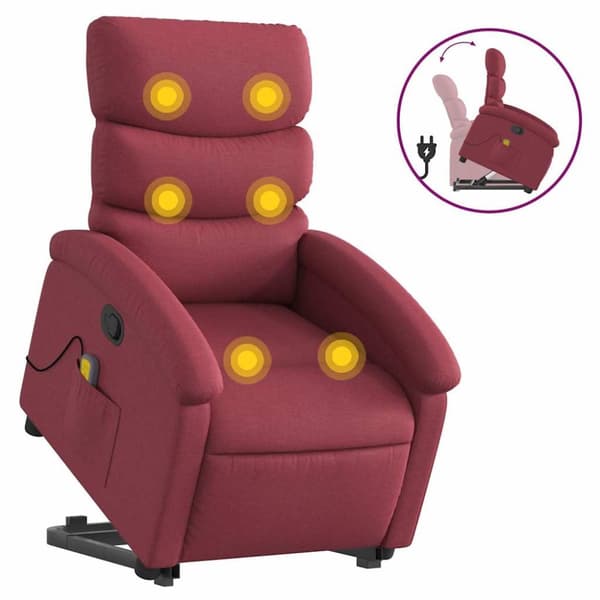 Massagefåtölj med uppresningshjälp vinröd tyg