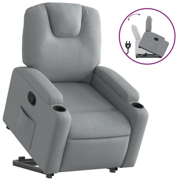 Reclinerfåtölj med uppresningshjälp ljusgrå tyg