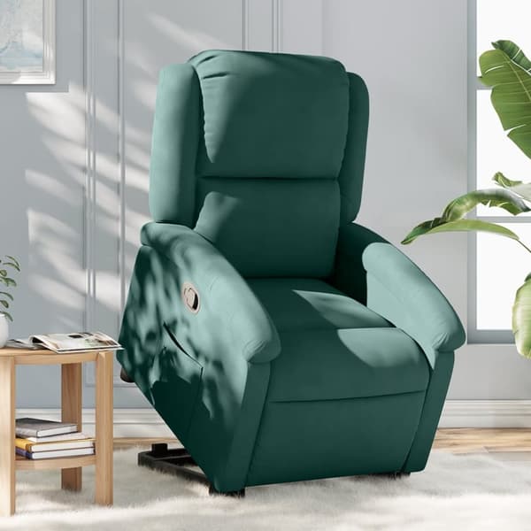 Reclinerfåtölj med uppresningshjälp mörkgrön sammet