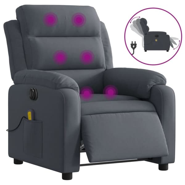 Elektrisk massagefåtölj mörkgrå sammet