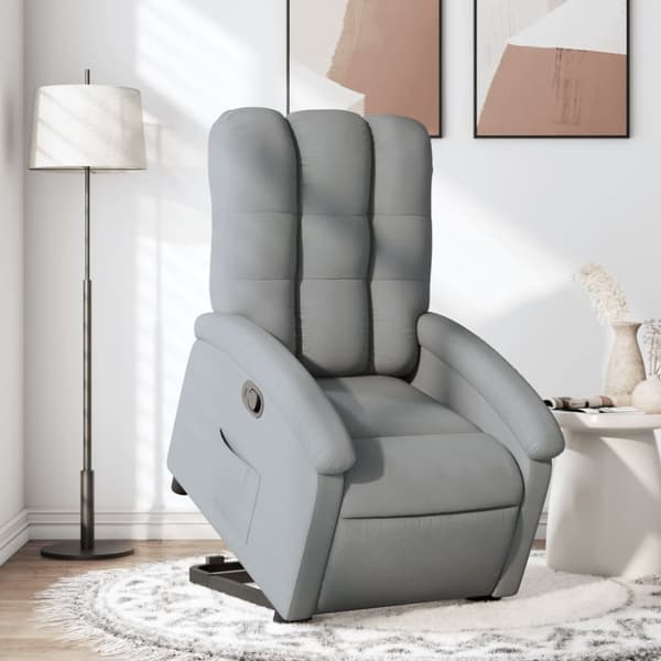 Reclinerfåtölj med uppresningshjälp ljusgrå tyg