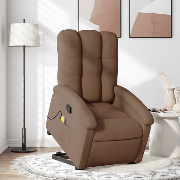 Massagefåtölj med uppresningshjälp brun tyg