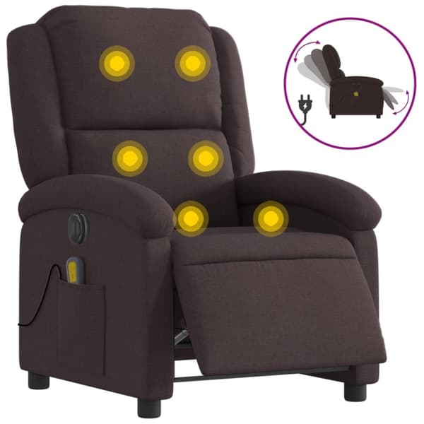 Elektrisk massagefåtölj mörkbrun tyg