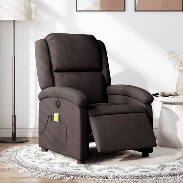 Elektrisk massagefåtölj mörkbrun tyg