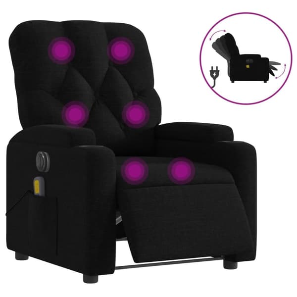 Elektrisk massagefåtölj med uppresningshjälp svart tyg