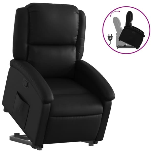 Reclinerfåtölj med uppresningshjälp svart konstläder